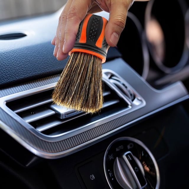 PRETXORVE Brosse de Nettoyage pour Voiture Brosse de Retrait Tête Ronde Brosse pour Moyeu de Roue Brosse de Détail pour Voiture Poils de Cochon Brosse de Nettoyage Tête Ronde