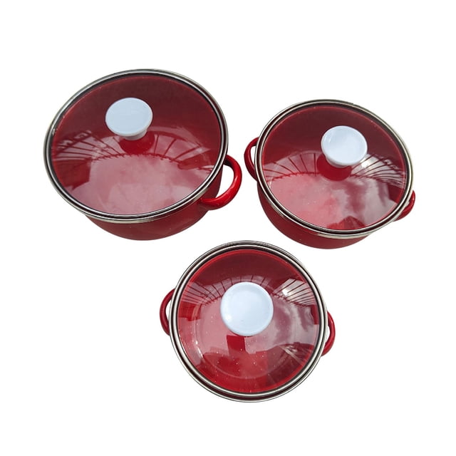 Shengyu 3Pcs Enamel Mini Pot Set Universal Portable Enamel Cookware Set Cooking Home dark blue red
