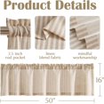 thumbnail image 4 of Valance Curtain Linen Textured Striped Window Curtain for Living Room Light Filtering Ticking Stripe Farmhouse Valance for Kitchen Rod Pocket 1 Panel 16 Inch Tan on Linen 1 Panel, 4 of 8