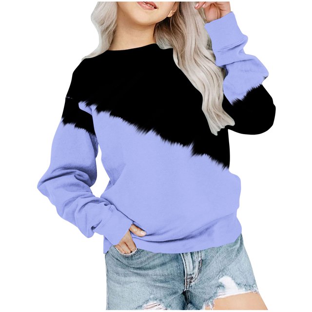 Besolor Oversized Sweatshirt for Girls Fall Casual Round Neck Long Sleeve Tops Fashion Color Block Outfits
