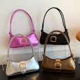thumbnail image 2 of Women Shoulder Bag Faux Leather Buckle Zipper Closure Smooth Glossy Surface Adjustable Large Capacity Korean Style Lady Handbag, 2 of 11