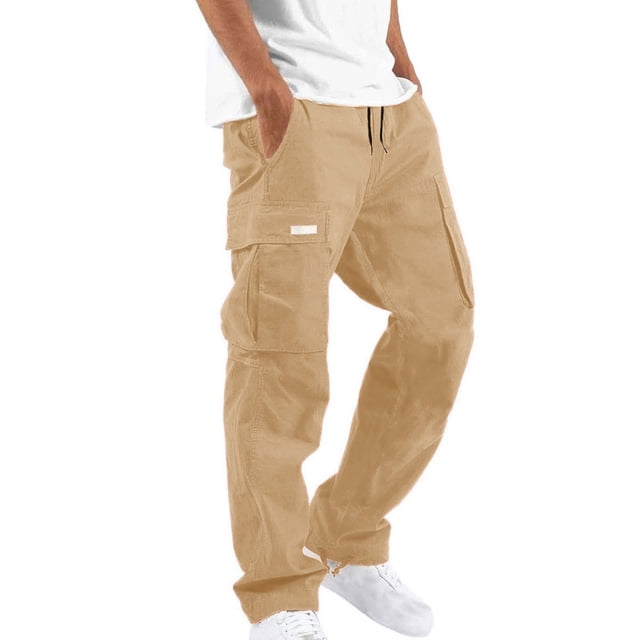 WRKEKC Cargo Pants for Men Pocket Patch Drawstring Multiple Pockets Straight Leg Work Pants Outdoor Fitness Pants for Active Wear