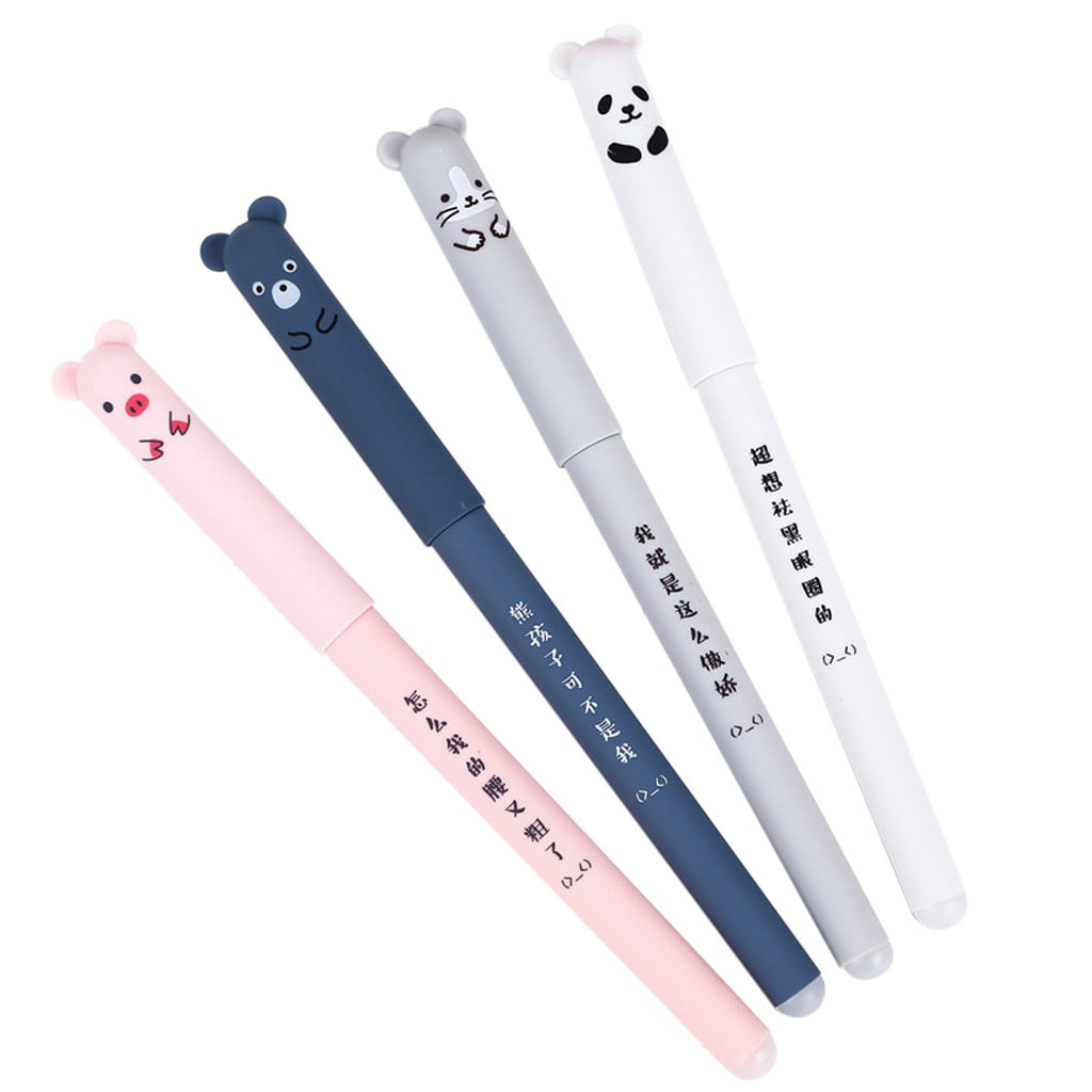 YATLTE Erasable Gel Pens, 0.5mm Quick Dry Black Ink Pens Fine Point Smooth Writing Pen, Cute Kawaii Cartoon Cat Pig Bear Panda Animal Gel Ink Black Pen Ballpoint for Writing Note