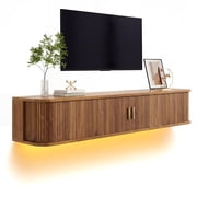 Wall-Mount Floating TV Cabinet 68.9 x 11.8 x 11.8, Modern Wooden Media Console with Storage Shelves, Hidden Drawer, Cable Management, Built-in LED Lighting for Living Room TV Stand