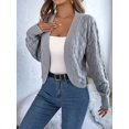 thumbnail image 4 of Cardigan Sweaters for Women Crochet Open Front Short Jacket Fall Winter Lantern Sleeve Cover Up Grey S, 4 of 10