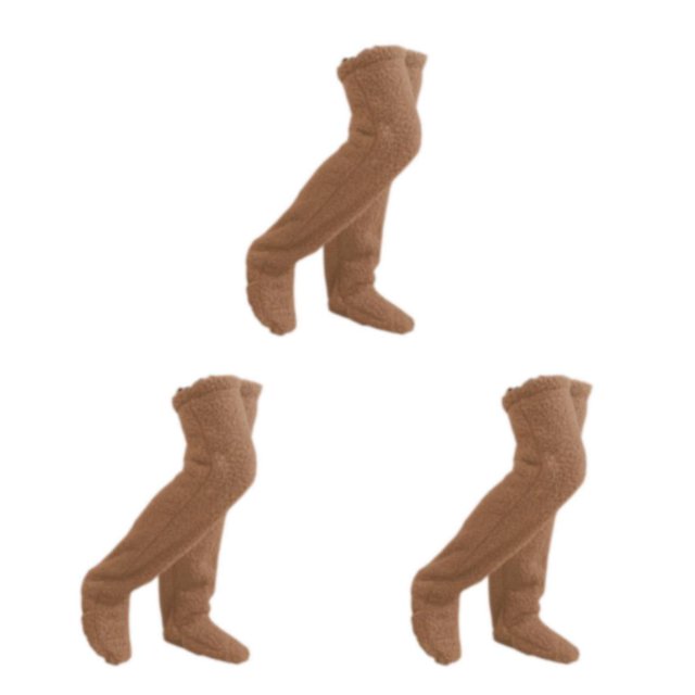 kurtrusly Soft And Breathable Knee Socks For Winter Everyday Wear Easy To Clean Polyester Cozy Slipper Socks brown 3Set