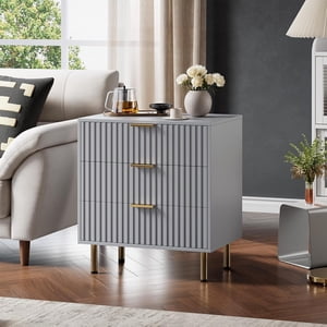 3 Table de chevet moderne avec tiroirs profonds, commode à tiroirs avec grand dessus, commode en bois, table de chevreau pour salon, Hallway, chambre pour enfants, gris