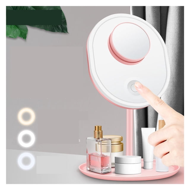 Miroir de Maquillage à DEL pour Coiffeuse avec Lumières, Miroir Rotatif avec Rangement, Gradateur de Bureau Réglable, Miroir Cosmétique USB pour Coiffeuse, Utilisation Grand