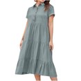 thumbnail image 2 of Robes pour Femmes 2024 Été Surdimensionnée Décontractée Aguichant Col Rond Uni Manches Courtes Robe à Boutons Rabais de 50 % Liquidation!, 2 of 6