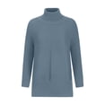 thumbnail image 3 of VgaVtl High Neck Ladies Sweaters Pullover Long Sleeve Womens Sweaters Fall Loose Blue Solid Color Knitted Casual Sweaters, 3 of 5