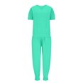 thumbnail image 4 of Mikilon Ensemble Stylé pour Femmes 2 Pcs Mode Col Rond Couleur Unie T-Shirt à Manches Courtes + Pantalon Ample à Poches Ensemble Vert G, 4 of 6