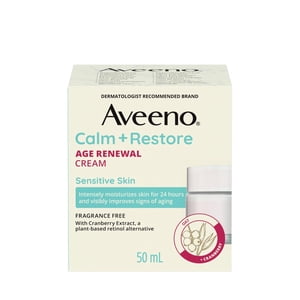 Aveeno Calm + Restore Age Renewal Cream, Oat, Niacinamide, Cranberry Extract, Anti Aging Dry Skin Moisturizer, Fragrance Free