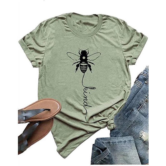 YourTops T-Shirt Graphique pour Femmes Bee Kind (US L, 4-Vert)