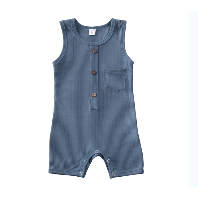 SUNSIOM Baby Summer Romper, Solid Sleeveless Button Closure Ribbed Jumpsuit