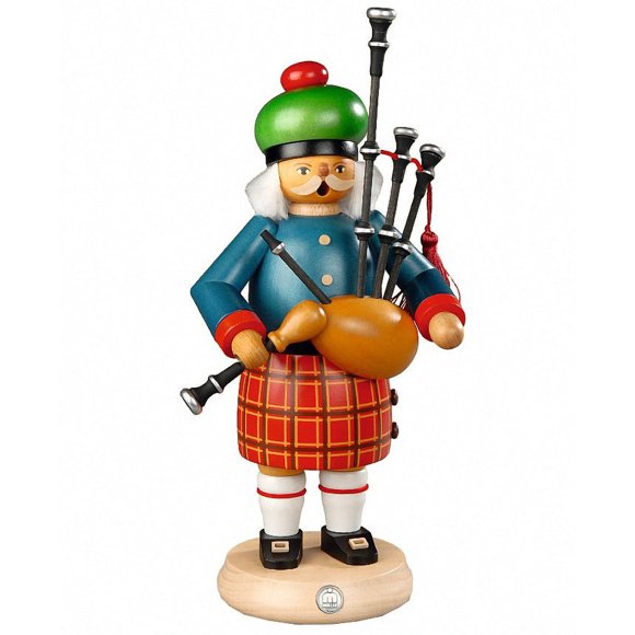 Fumoir d'Encens Allemand Écossais avec Cornemuses, Hauteur 27 cm / 11 Pouces, Erzgebirge original par Muller Seiffen