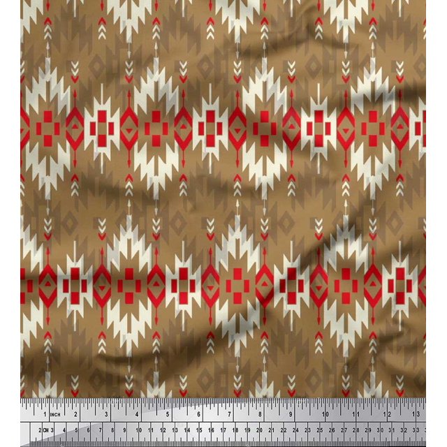 Soimoi Poly Georgette Fabric Aztec Geometric Decor Fabric Printed Yard 42 Inch Wide