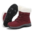 thumbnail image 4 of Pandaie Bottes d'Hiver pour Femmes, Imperméables, à Lacets, Mi-Mollet, Doublées en Peluche, Bottines Courtes Antidérapantes de Style Combat pour Dames, Rouges, 9, 4 of 7