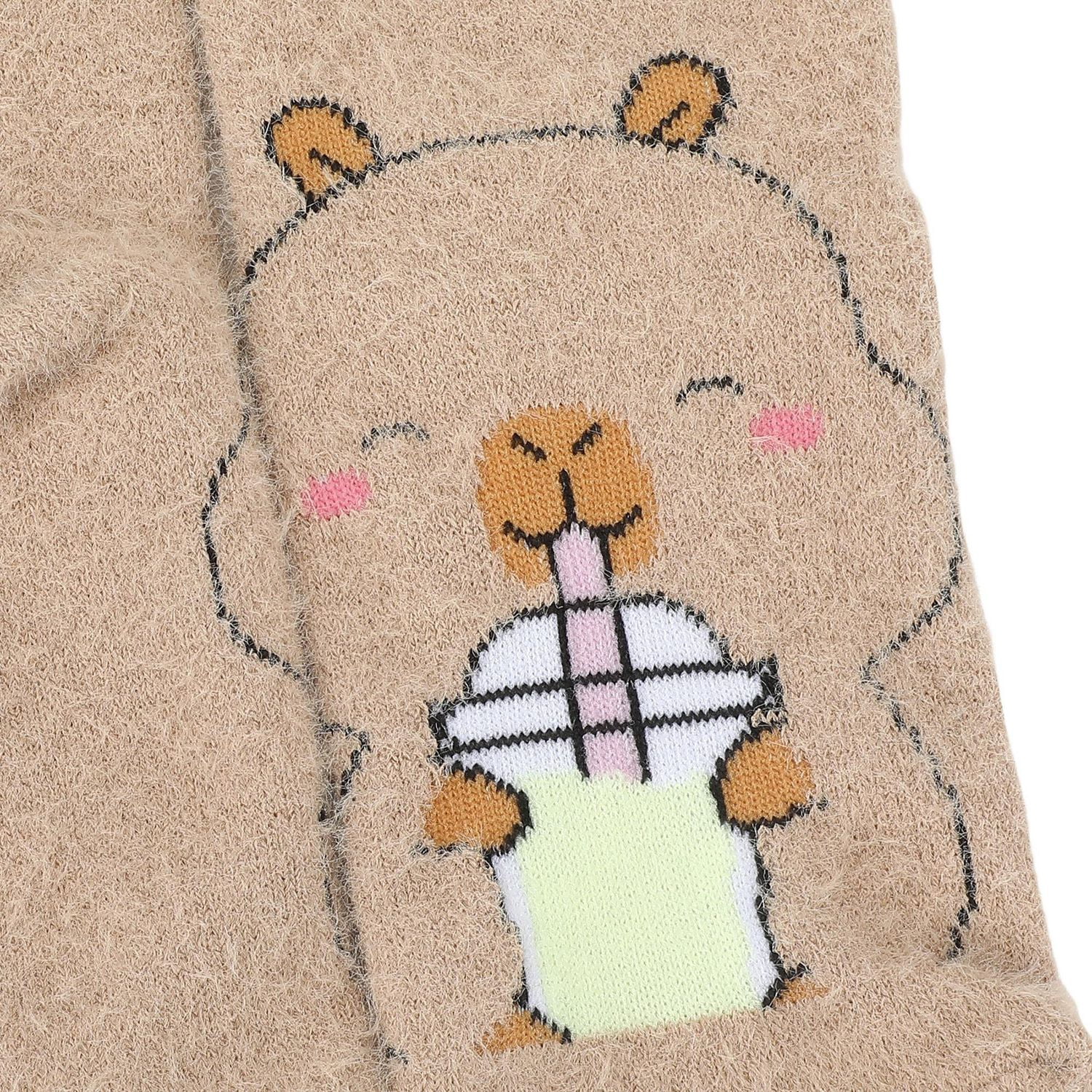 Capyfun Chaussettes Mi-Mollet Douillettes En Peluche Capybara Boba Pour Enfants, Beige, 1 Paire
