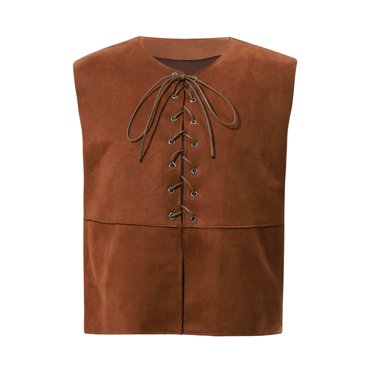 Linjinx Garçons Enfants Gilet Médiéval Renaissance Costumes de Pirate à Lacets Gothique Steampunk Halloween Cosplay Déguisement Brun Foncé 6