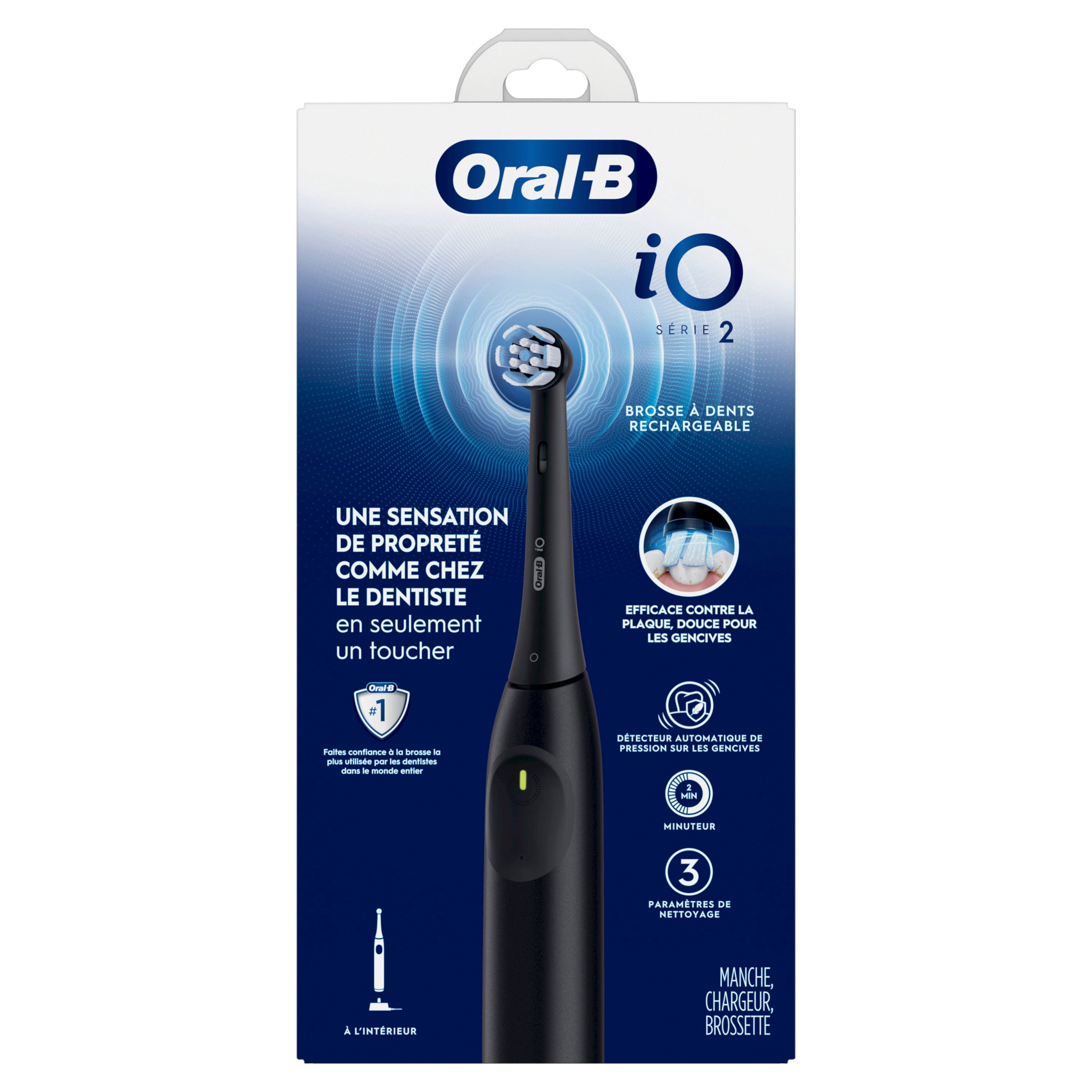 Oral-B iO Series 2 Brosse à Dents Électrique Rechargeable, avec 1 Tête de Brosse Soin Doux - Capteur de Pression Automatique pour Protéger les Gencives - 3 Modes - Minuterie de 2 Min