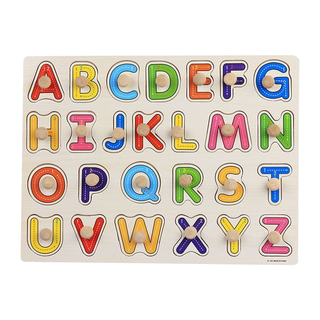 Jindong Kids Wooden Peg Puzzles Set with Alphabet Numbers Fruits Animals and Vehicles
