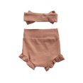 thumbnail image 3 of Xingqing Infant Baby Girls Bloomers Diaper Cover High Waist Elastic Ruffle Shorts Solid Color Underwear Headbands Set, 3 of 7