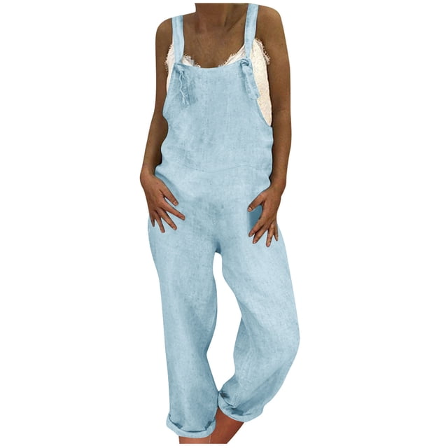 Timegard Womens Plus Size Overalls Fall Casual Baggy Rompers Comfy Solid Color Jumpsuits with Pockets