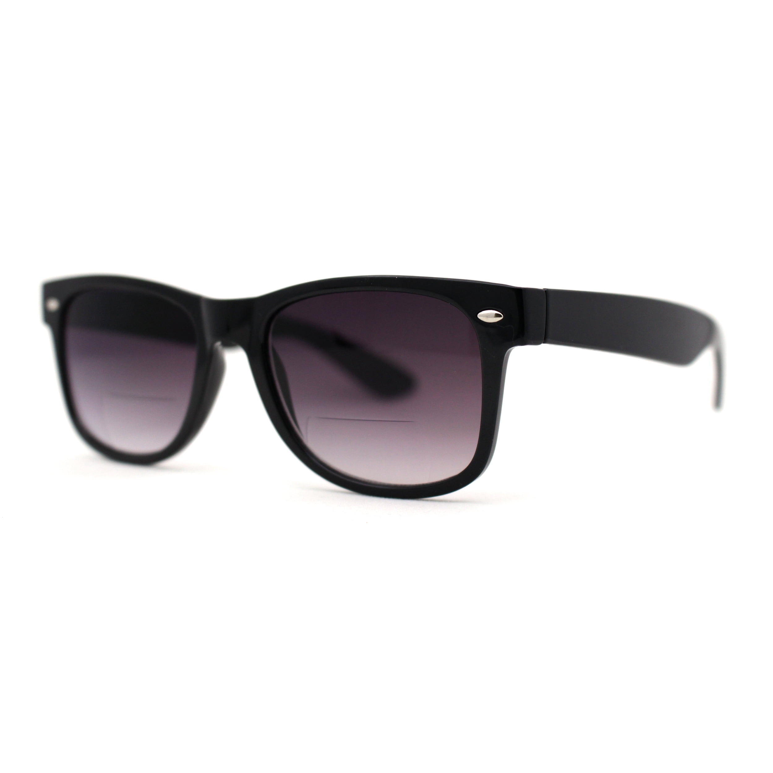 Retro Horn Rim Bi-focal Reading Sunglasses [Bifocal] Black Smoke +2.5