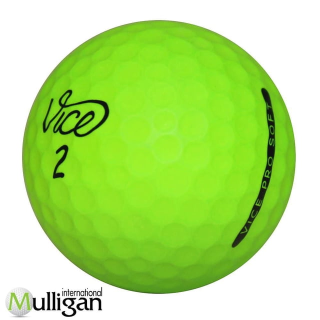 Mulligan - 36 Vice Prosoft Vert Mat 4A Balles de Golf Recyclées Usagées Montrant un Gros Plan d'Une Balle de Golf Vert Mat avec texture Bosselée, logo Noir « Vice », Numéro 2 et Texte « Vice PRO SOFT », Conçues pour les Golfeurs à Vitesse de swing Moyenne et Basse et Convenant à la Pratique Ou au Jeu Décontracté.