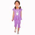 thumbnail image 2 of Chemises pour Filles, Ensemble Deux Pièces Été Col Rond Petit Imprimé Manches Courtes Manches Volantes Taille Élastique Pantalon Court, 2 of 5