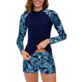 thumbnail image 2 of Penkiiy Women 2 Piece Rash Guard Long Sleeve Swimsuits Swim Shirt with Shorts Set Sun Protection Surf Bathing Suits XS Blue, 2 of 6