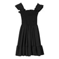 thumbnail image 4 of LUOGENLI Robe Filles Robes d'Été Smockées Sans Manches avec Poches Robe en Coton pour Filles Longueur Genou Noir 7-8 Ans, 4 of 4
