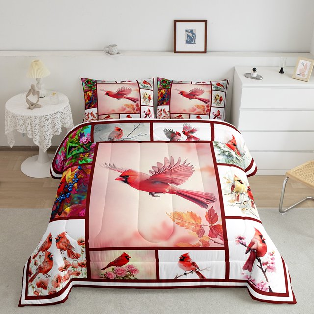 Erosebridal Red Hummingbird Bedding Toddler Comforter Set, Folwer Down Comforter, Patchwork Decor, Reversible 2-Piece