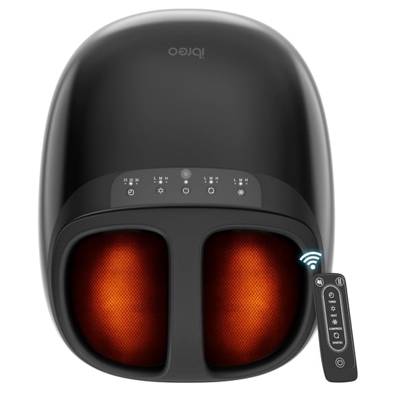 ibreo Appareil de Massage des Pieds avec Chaleur, Pétrissage Profond, Compression d'Air, Télécommande pour Fasciite Plantaire, Pieds Douloureux et Pression et Soulagement de la Douleur, Noir
