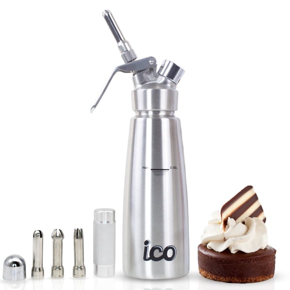 ICO Professional Stainless Steel Whipped Cream Dispenser for Homemade Whipping Cream, Whipped Cream Maker for Dips, Sauces, and Infused Liquors, 1 Pint