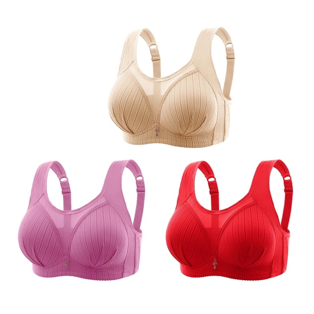 Timegard 3pc Bras for Women No Underwire Mesh Adjustable Strap Full Coverage Breathable Comfy Seniors Bra