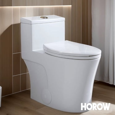 HOROW Toilette Compacte une Pièce 10 Pouces à Rangée Ébauchée Allongée 1,1/1,6 GPF et Carte 1000 g avec Hauteur de Siège Confortable 17,3 Pouces Double Chasse