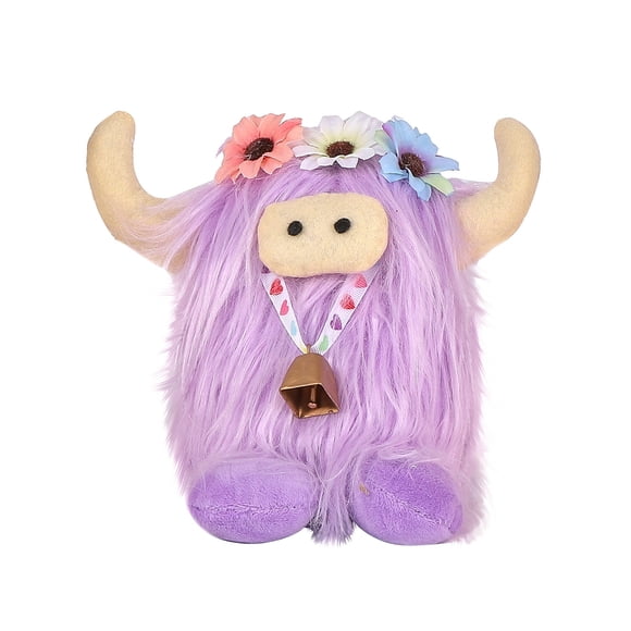Scottish Cow Toy Realistic Long Hair Floral Animal Doll Soft Stuffed Figure