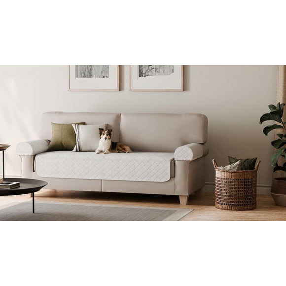 Housse de sofa en tissu faux sherpa imperméable SmartFit, housse de mobilier en 3 pièces, pour chiens et autres animaux de compagnie, Creme
