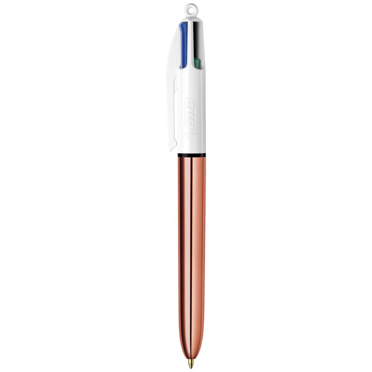 Stylos-billes métalliques rétractables BIC 4 couleurs Brillant, pointe moyenne (1,0 mm), paquet de 3, stylo-bille rétractable avec encre durable