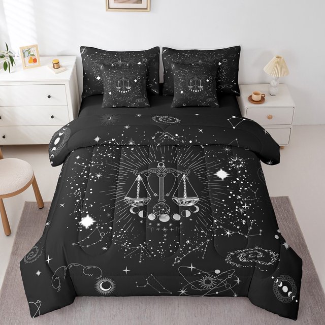 YST Ensemble de Douillette Psychédélique Galaxie 7 Pcs, Lit Simple, Noir et Blanc