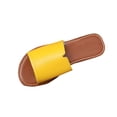 thumbnail image 2 of Flat Sandals for Women Slide Open Toe Solid Color Leather Non Slip Breathable Beach Summer Slide Sandals Yellow, 2 of 7