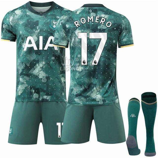 ZIORGSHF Tottenham Hotspur Vert Deuxième Extérieur Tenue de Football Imprimée Ensemble Maillot de Football ROMERO 17# Fan Entraînement Ensemble de Maillot de Football
