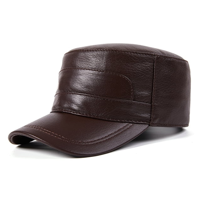 Men Cowhide Hat Winter Warm Outdoor Protect Ear Real Leather Adjustable Baseball Cap ,Fashion