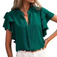 thumbnail image 1 of Hiiyo Chemisier à Manches à Volants à Col en V pour Femme, Blouse Polyvalente Décontractée d'Été, Vert TG, 1 of 4