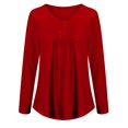 thumbnail image 1 of DYMADE Women's Solid Henley V-Neck Blouse Pleated Button Tunic Shirt Top, 1 of 2