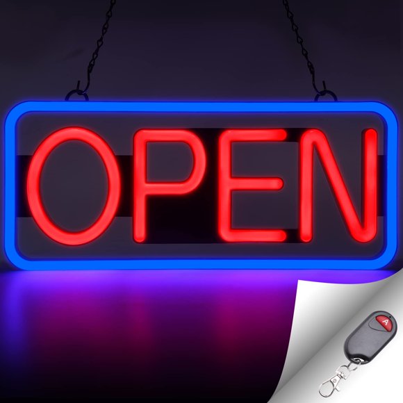 FITNATE Neon Open Sign for Business,21.5x9.5inch Ultra Bright LED Open Sign, With Remote Controller, On/OFF Button, Flashing & Steady Light