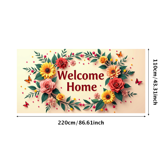Welcome Home Banner Floral Butterfly Decor Wall Background for Party Wedding Garden Backdrop Photo Prop Event Decorations Vibrant Flower Display
