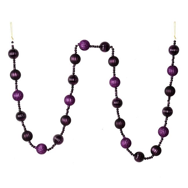 Vickerman M183526 6 ft. Plum Stripe Ball Garland