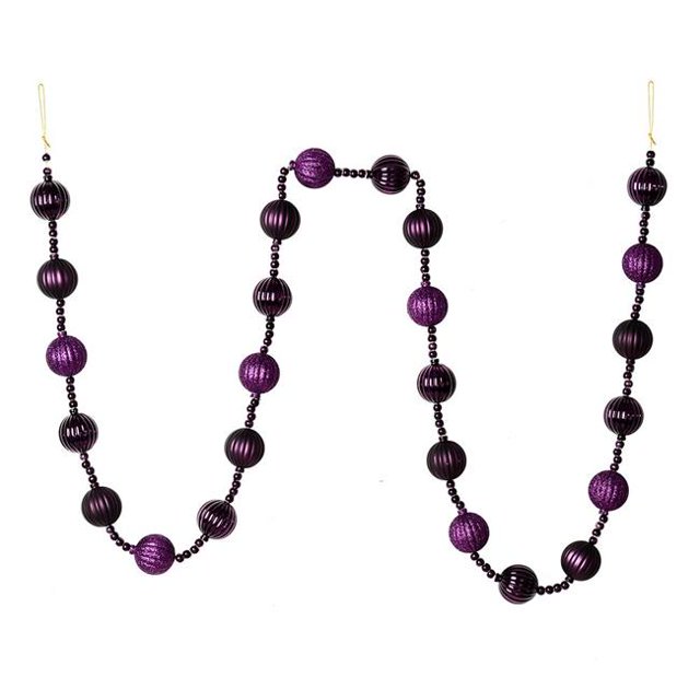 Vickerman M183526 6 ft. Plum Stripe Ball Garland